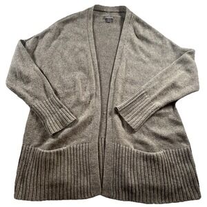 J Jill Sweater Womens Petite Medium Brown‎ Cotton Wool Open Cardigan Long Sleeve